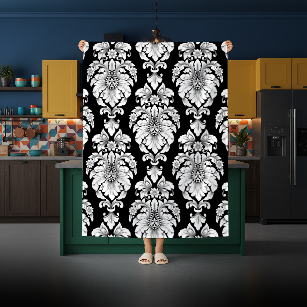 Elegant Black and White Damask Seamless Pattern 