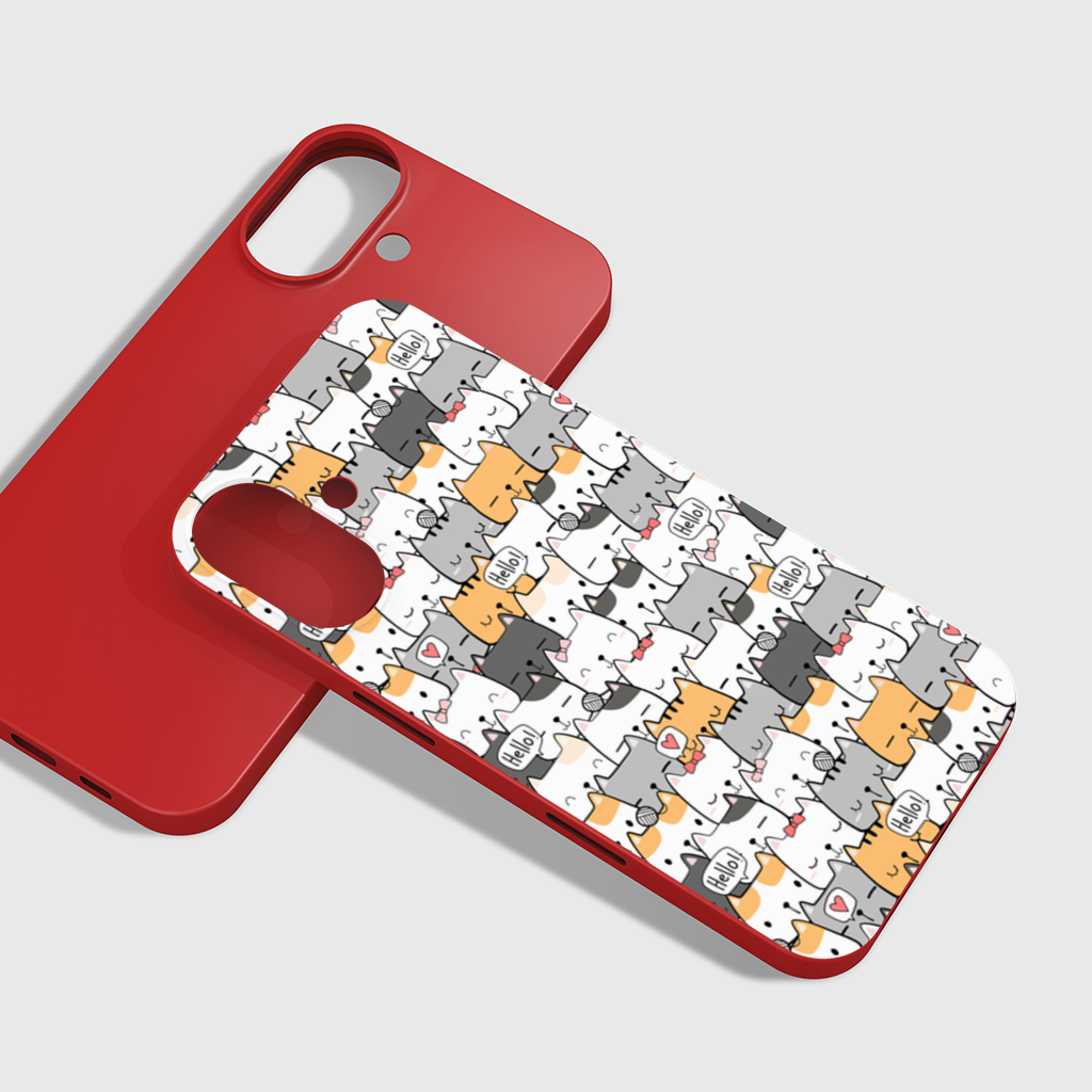 Cute Cartoon Cats Pattern with Speech Bubbles iPhone 16 Plus Case