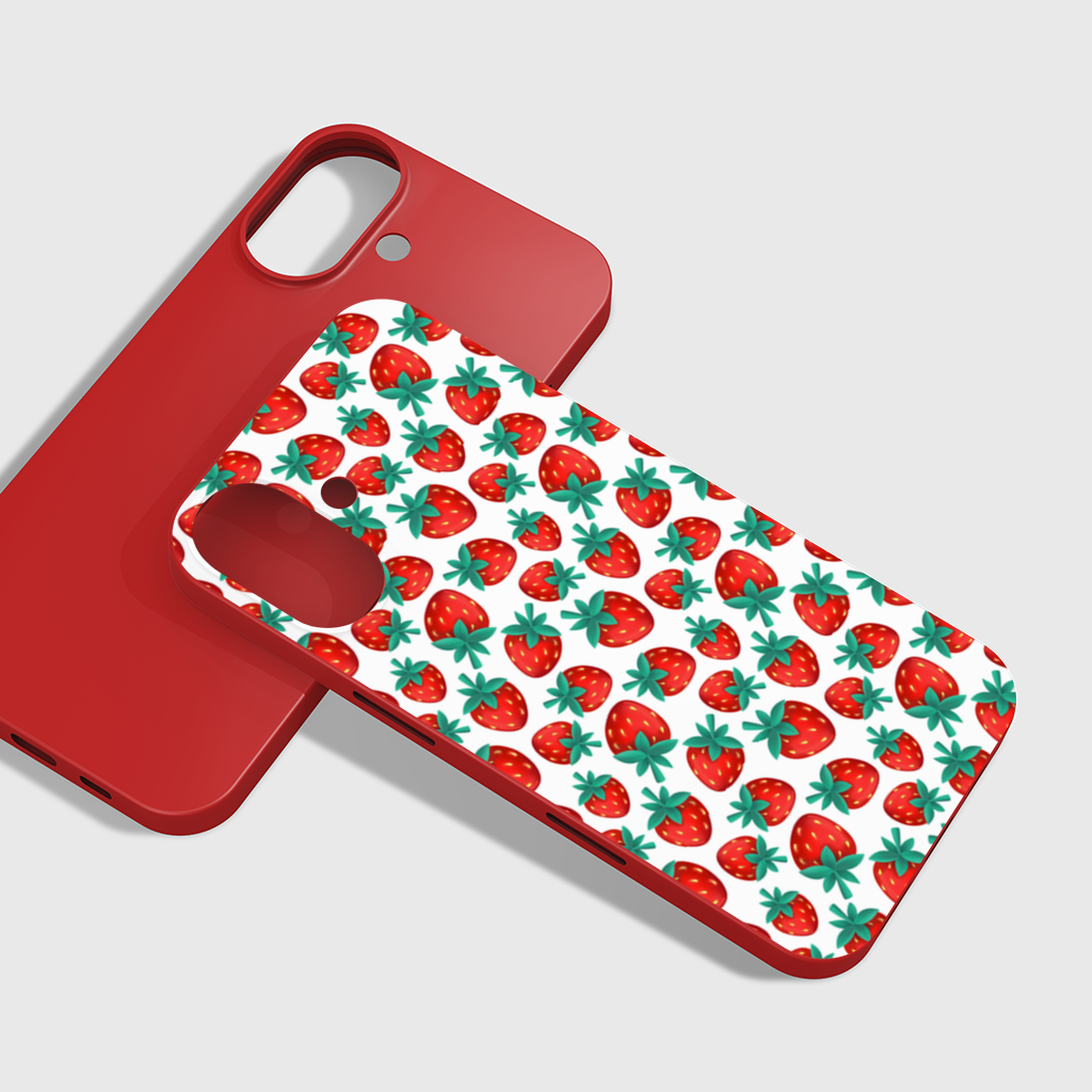 Vibrant Red Strawberry Summer Pattern iPhone 16 Plus Case