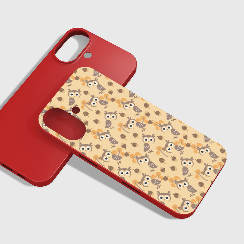 Cute Owl and Acorn Autumn Seamless Pattern iPhone 16 Plus Case