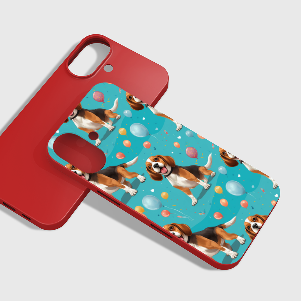 Cute Beagle Dog and Colorful Balloons Seamless Pattern iPhone 16 Plus Case