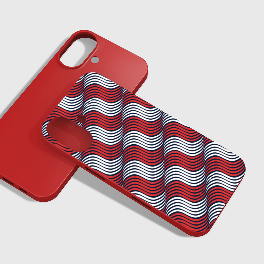 Red and Navy Wavy Line Pattern iPhone 16 Plus Case