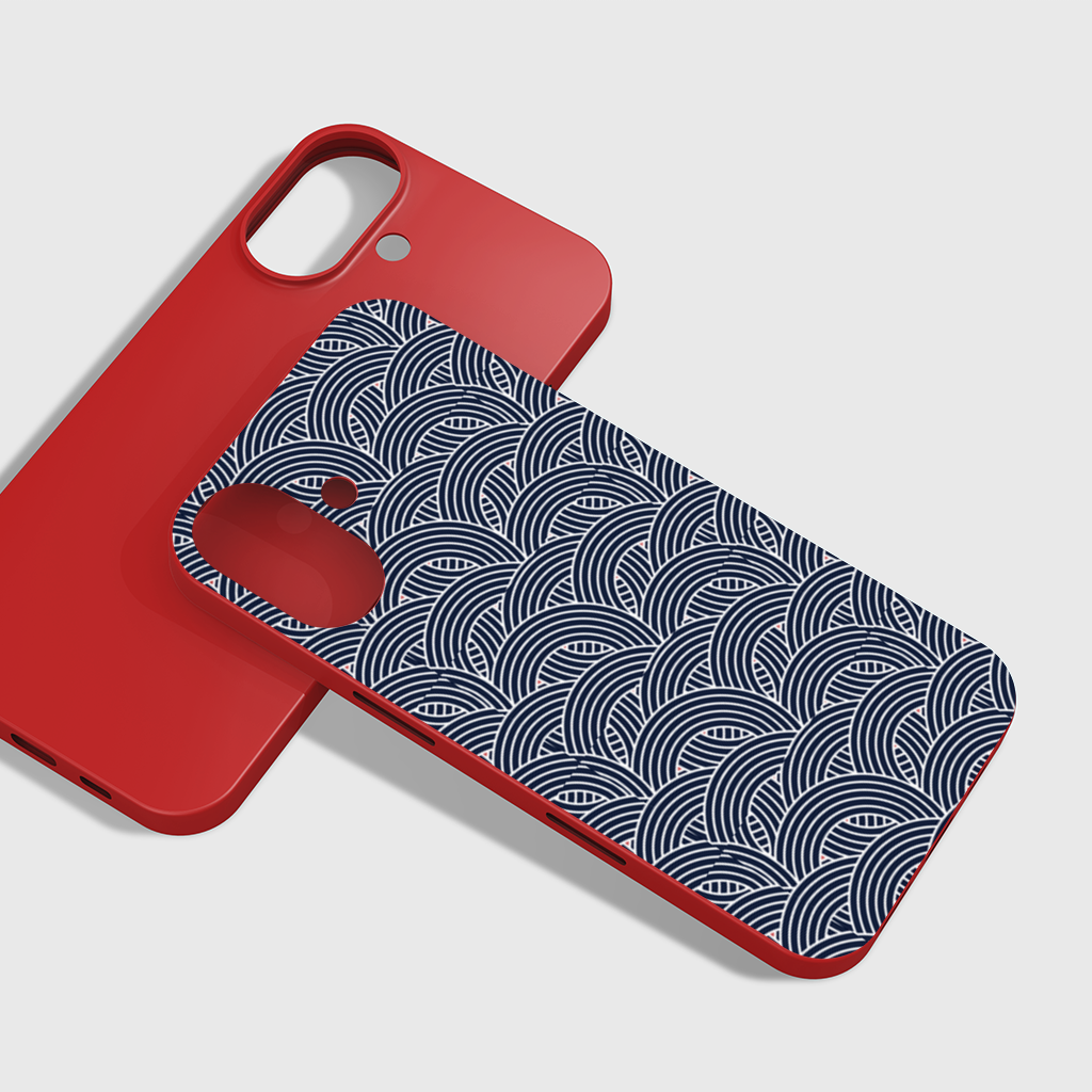 Navy and White Semi Circle Geometric Pattern iPhone 16 Plus Case