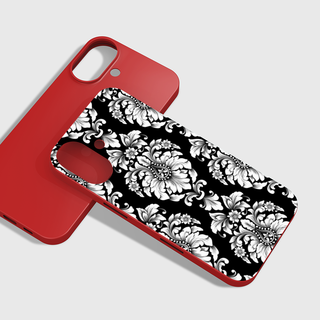 Black and White Baroque Floral Pattern iPhone 16 Plus Case