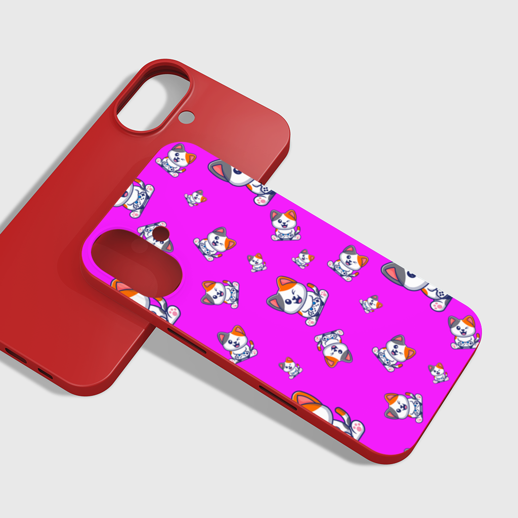 Cute Cartoon Cat Pattern on Pink Background iPhone 16 Plus Case