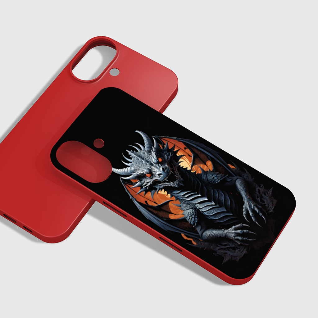 Gothic Fire-Eyed Dragon Illustration iPhone 16 Plus Case