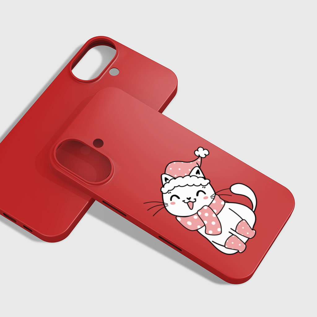 Cute Christmas Cat with Pink Polka Dot Outfit iPhone 16 Plus Case