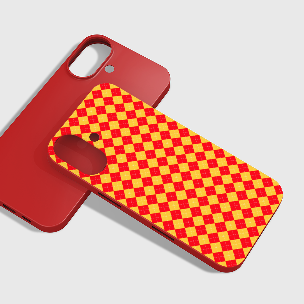 Red and Yellow Argyle Geometric Pattern Background iPhone 16 Plus Case