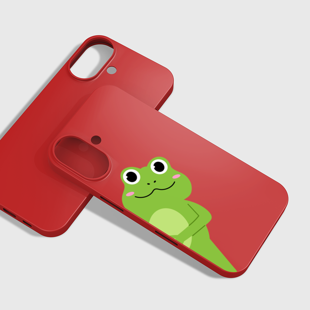 Cute Green Frog Peek-a-Boo Illustration iPhone 16 Plus Case