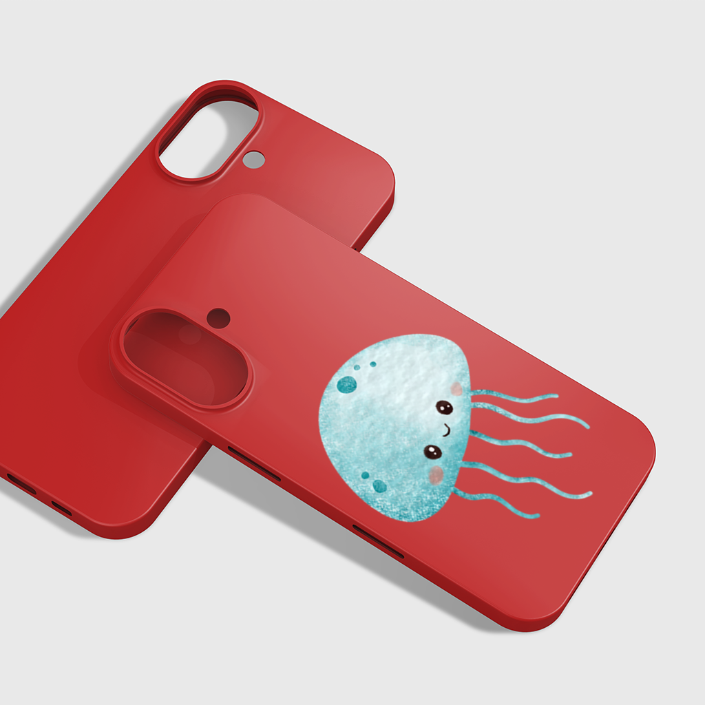 Cute Blue Jellyfish Character iPhone 16 Plus Case
