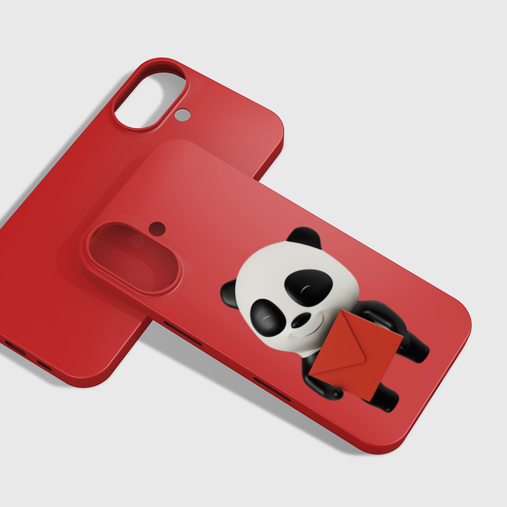 Happy Panda Character Holding Red Envelope iPhone 16 Plus Case