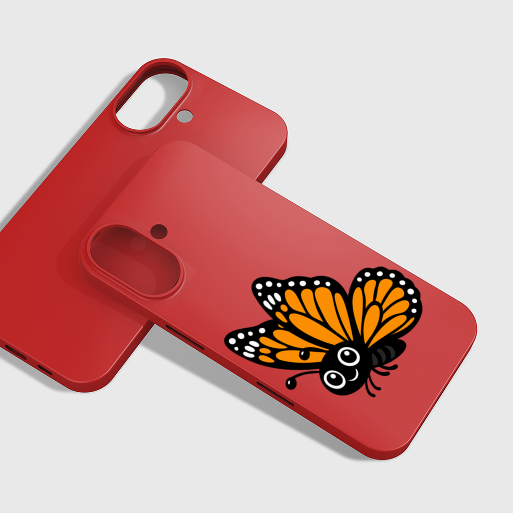 Smiling Orange Monarch Butterfly Character iPhone 16 Plus Case