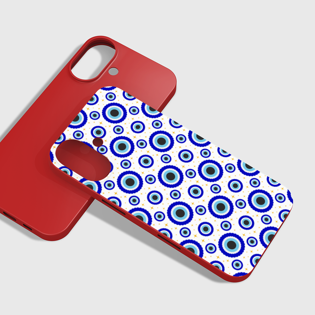 Blue Evil Eye Pattern with Stars iPhone 16 Plus Case