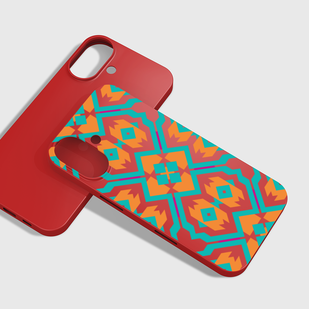 Orange and Turquoise Geometric Pattern iPhone 16 Plus Case