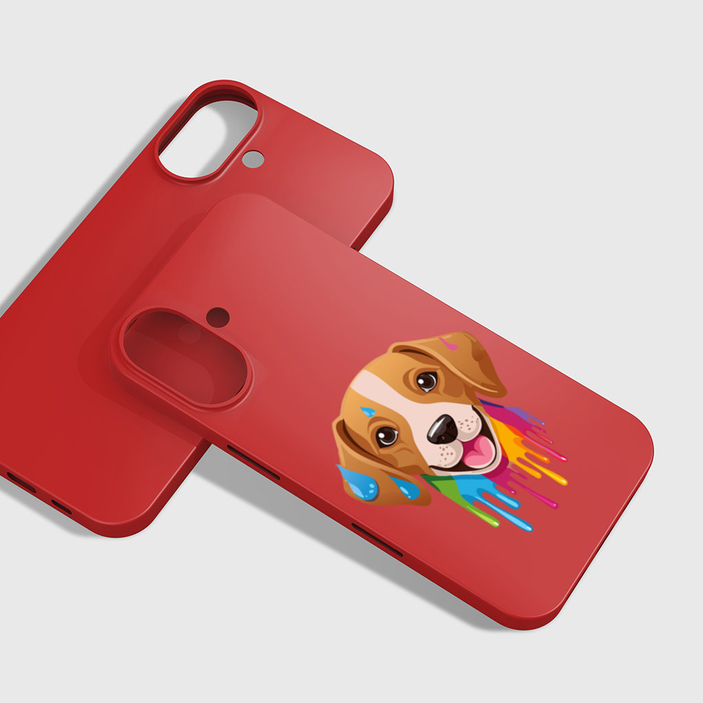 Happy Dog with Colorful Paint Drips iPhone 16 Plus Case