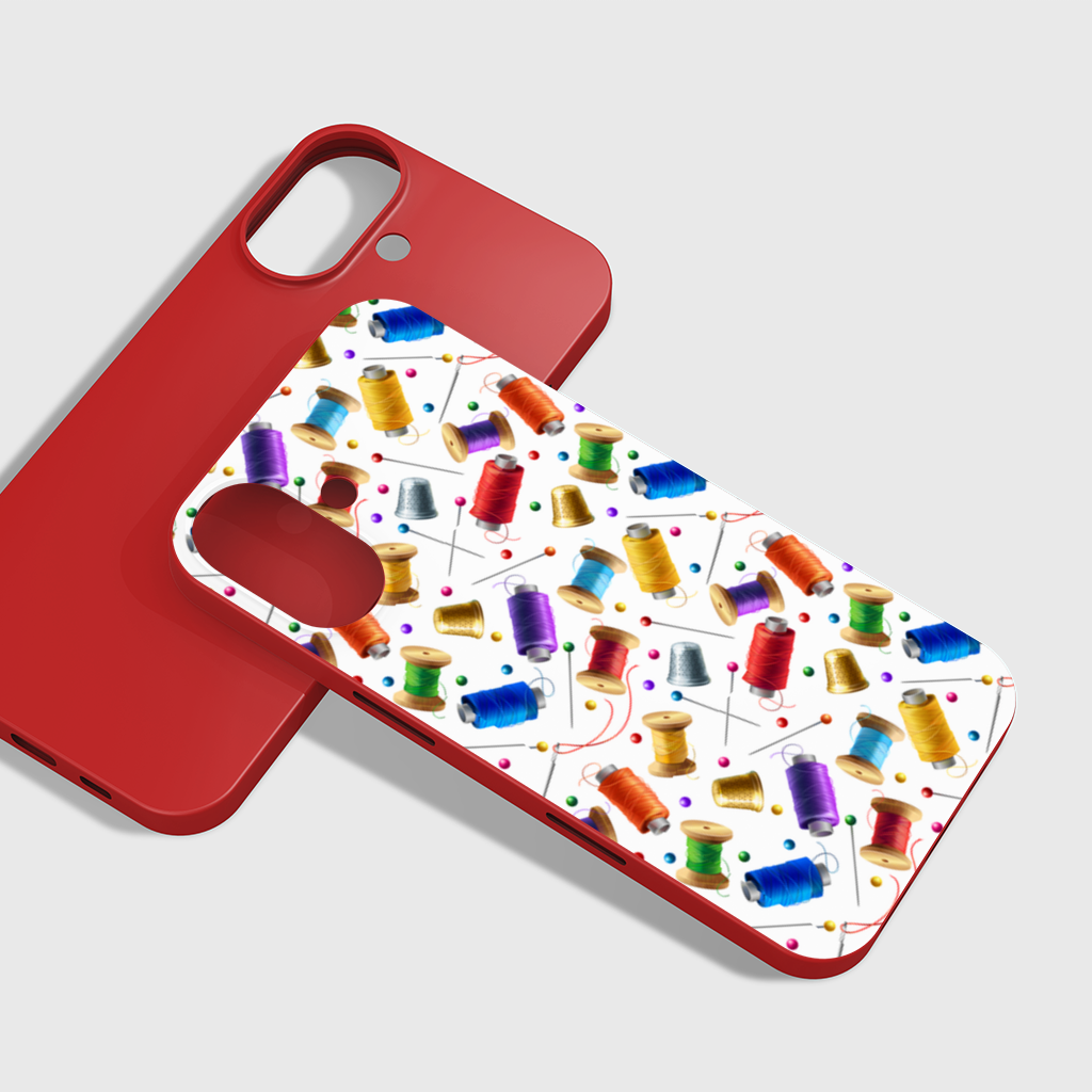 Colorful Thread Spools and Sewing Tools Pattern iPhone 16 Plus Case