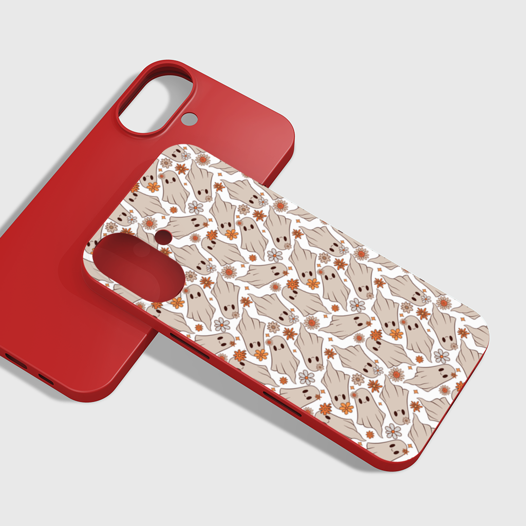 Retro Floral Cute Ghost Seamless Pattern iPhone 16 Plus Case