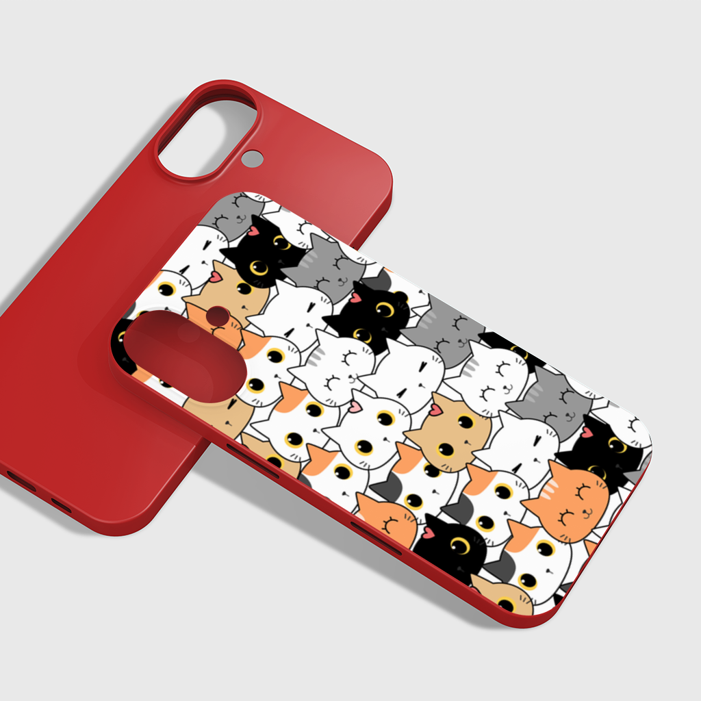 Colorful Cute Cat Faces Seamless Pattern iPhone 16 Plus Case