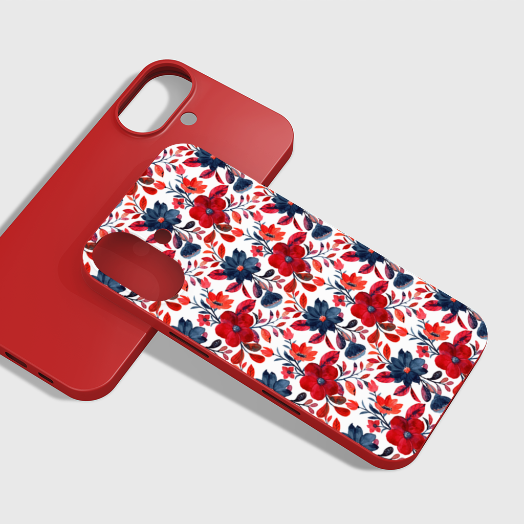 Watercolor Red Navy Floral iPhone 16 Plus Case
