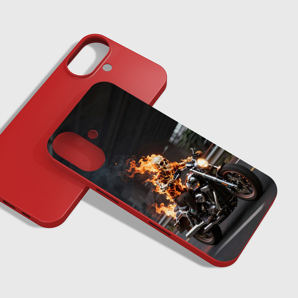 Flaming Skeleton Biker iPhone 16 Plus Case