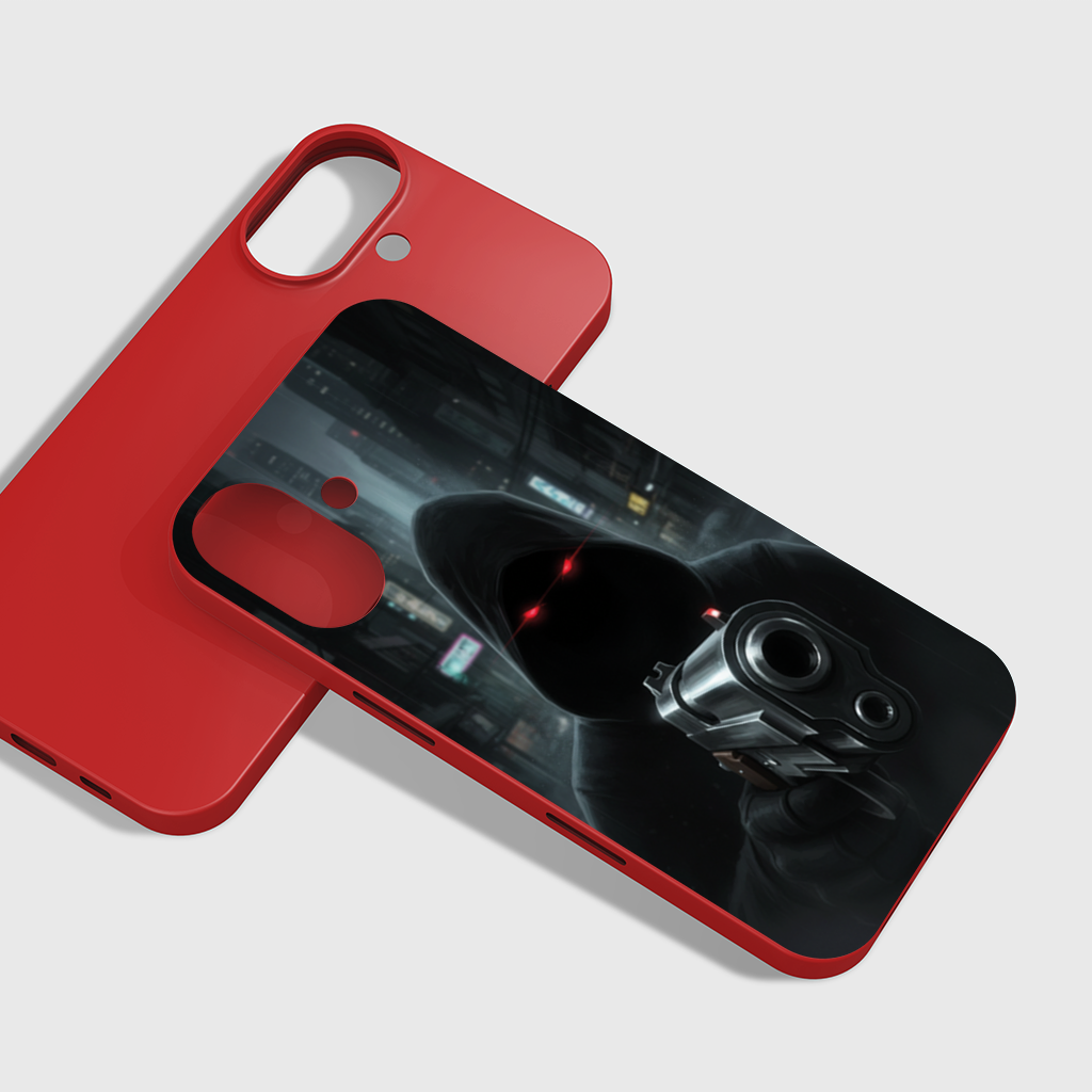 Cyberpunk Hooded Figure with Gun iPhone 16 Plus Case