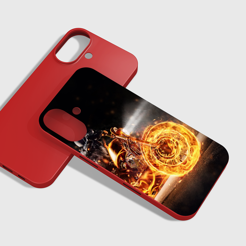 Flaming Motorcycle Rider Night iPhone 16 Plus Case