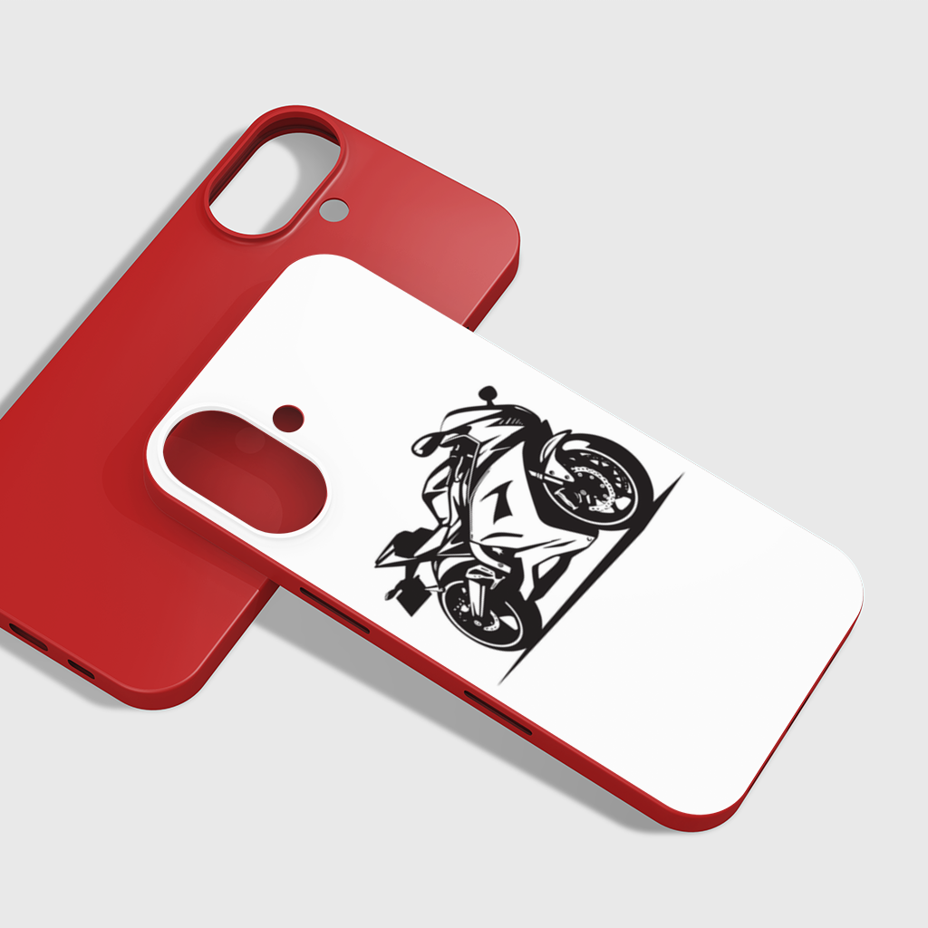 Monochrome Sport Motorcycle Silhouette iPhone 16 Plus Case