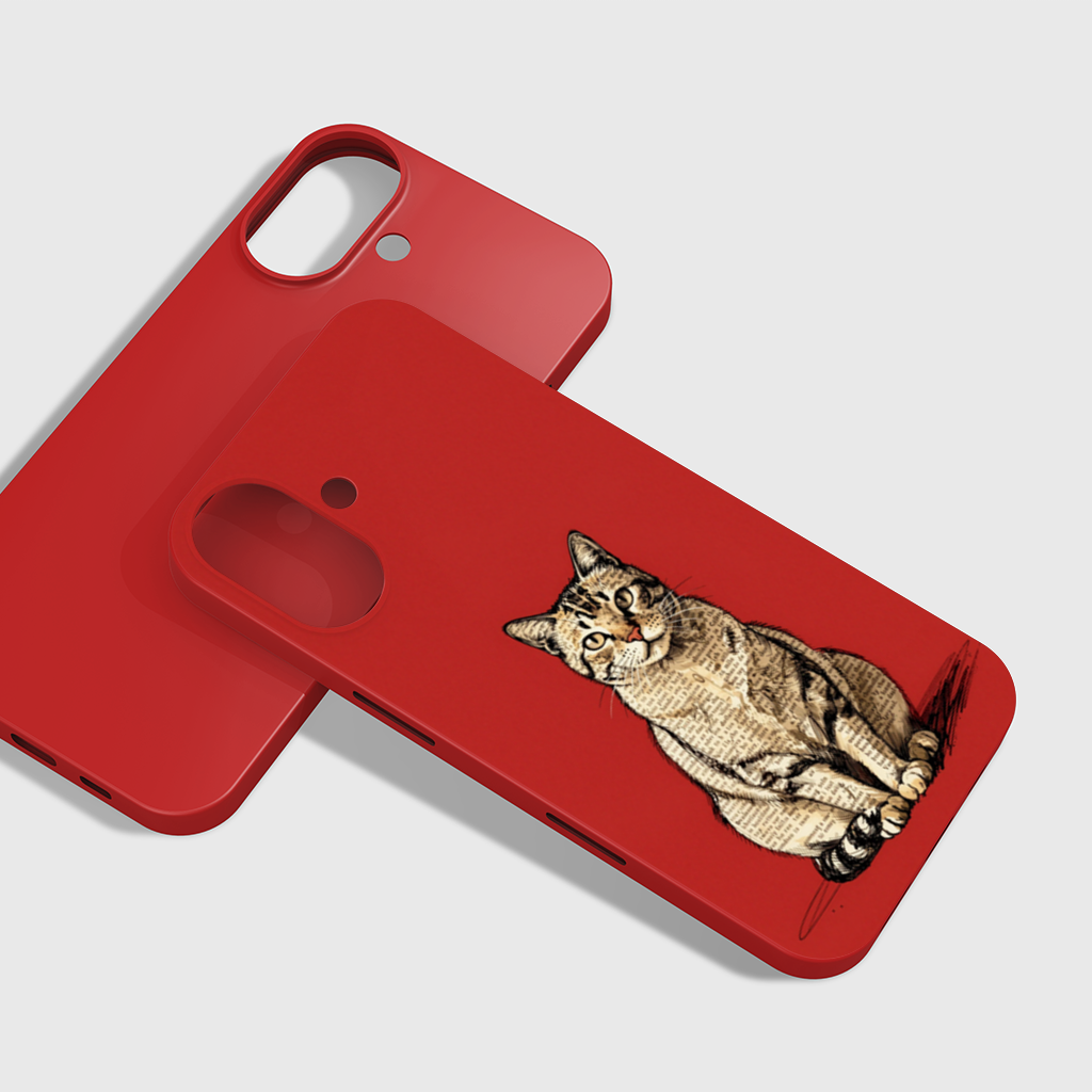 Newsprint Collage Tabby Cat on Red iPhone 16 Plus Case