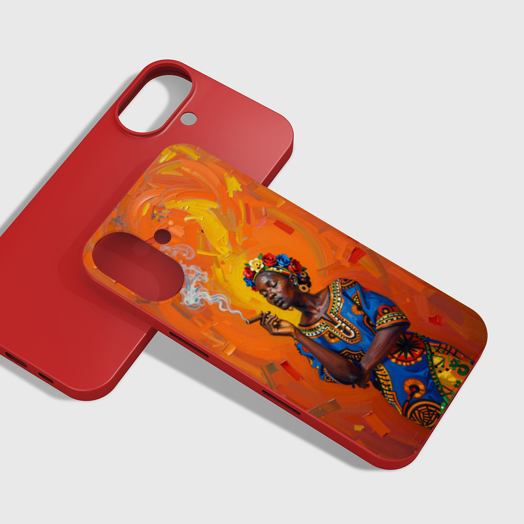 African Woman with Cigar and Floral Crown iPhone 16 Plus Case
