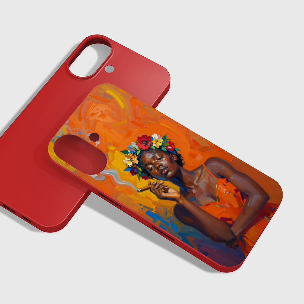 Black Woman Smoking with Flower Crown iPhone 16 Plus Case