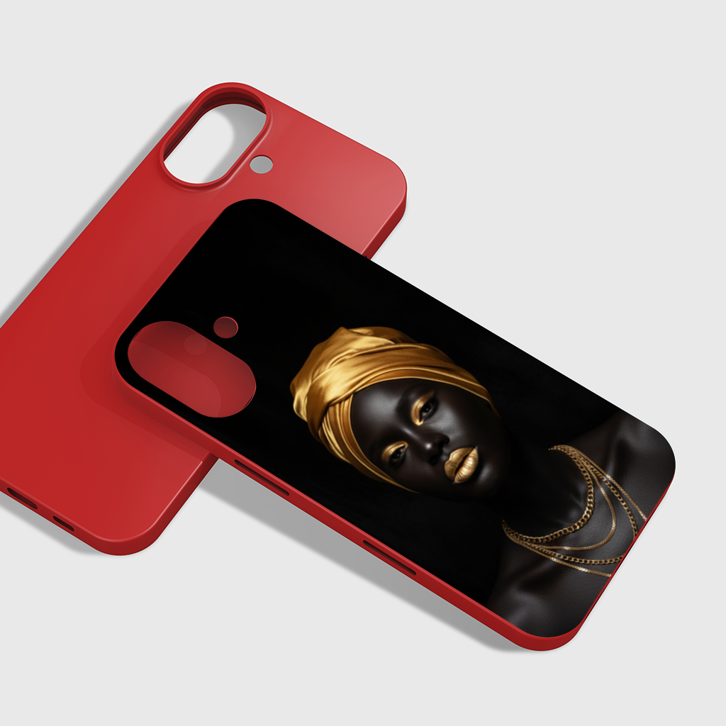 Metallic Gold Lips Black Woman Portrait iPhone 16 Plus Case