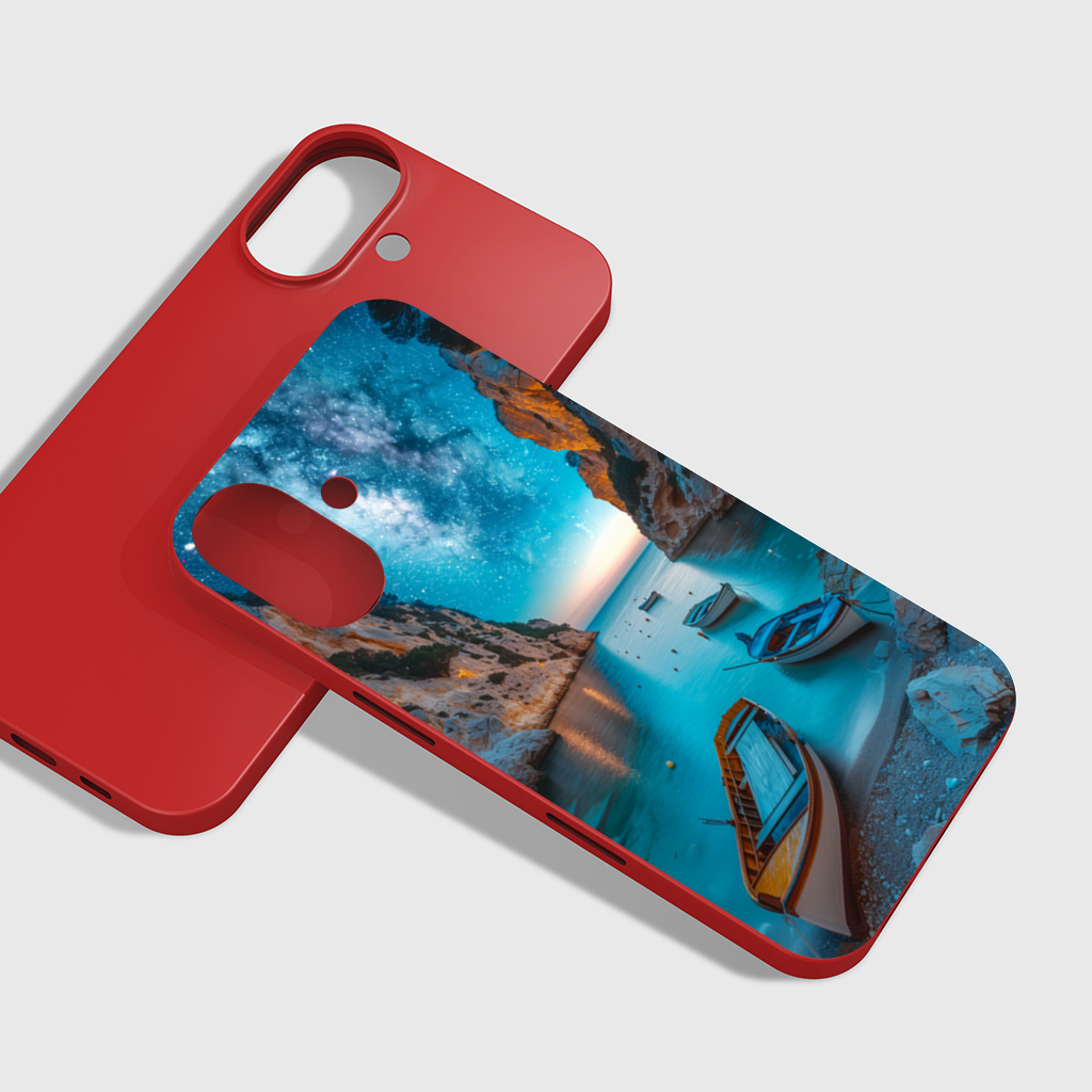 Starry Night Over Ocean Bay and Rowboats iPhone 16 Plus Case