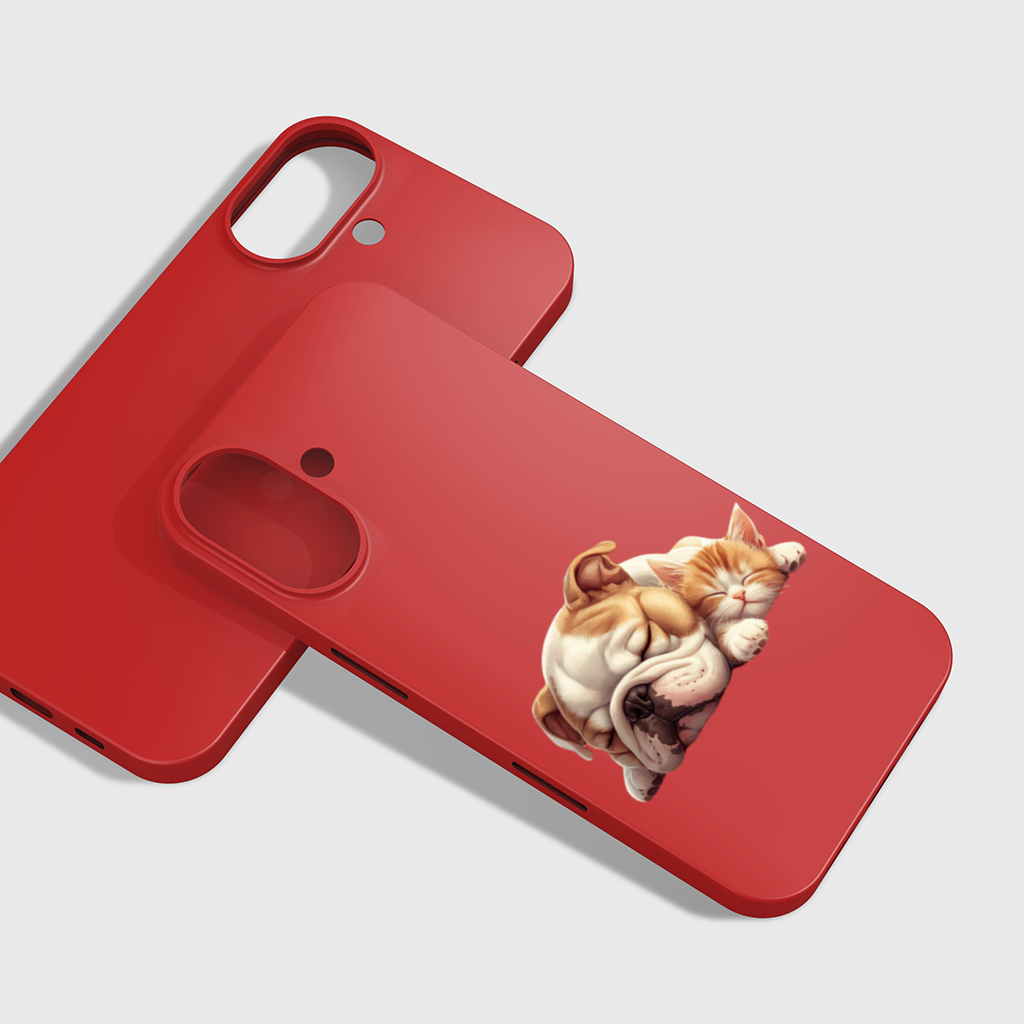 Sleeping Bulldog and Ginger Kitten iPhone 16 Plus Case
