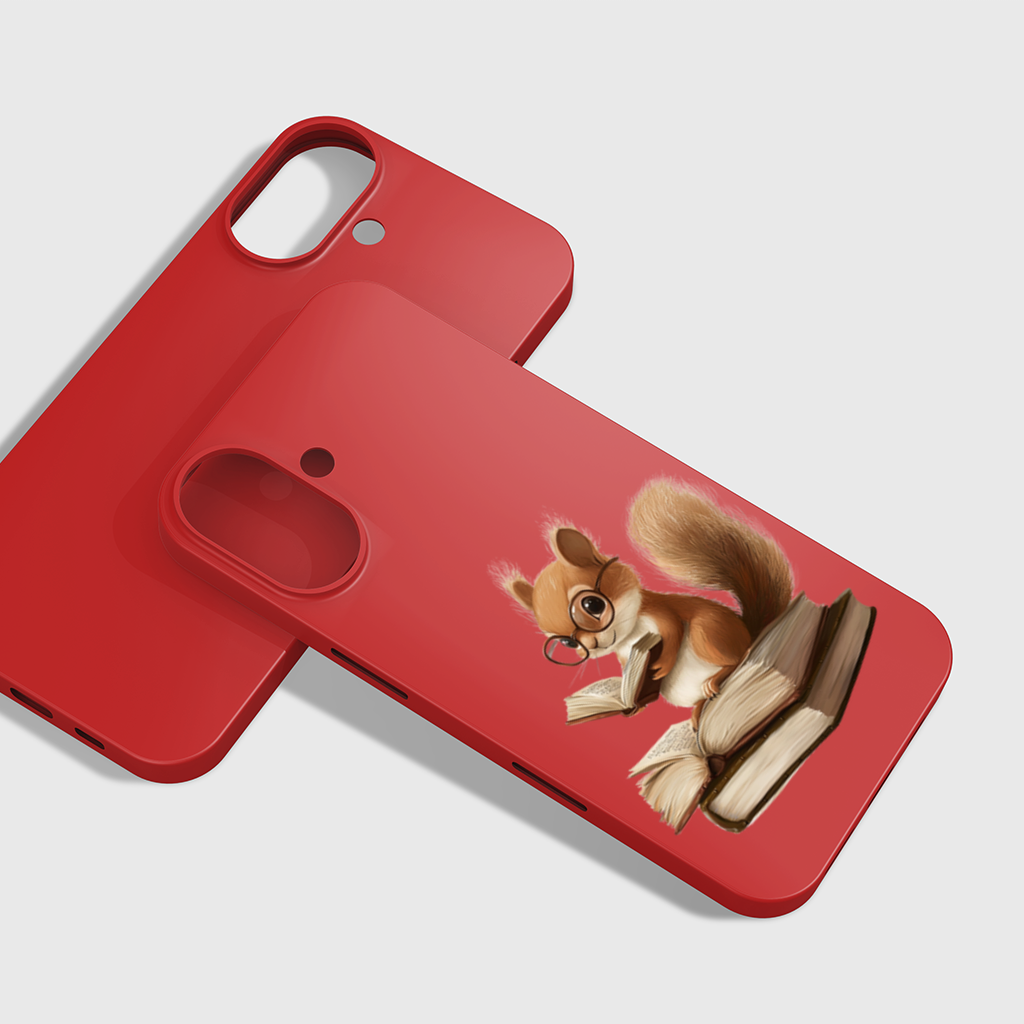 Scholarly Squirrel Reading on Book Stack iPhone 16 Plus Case