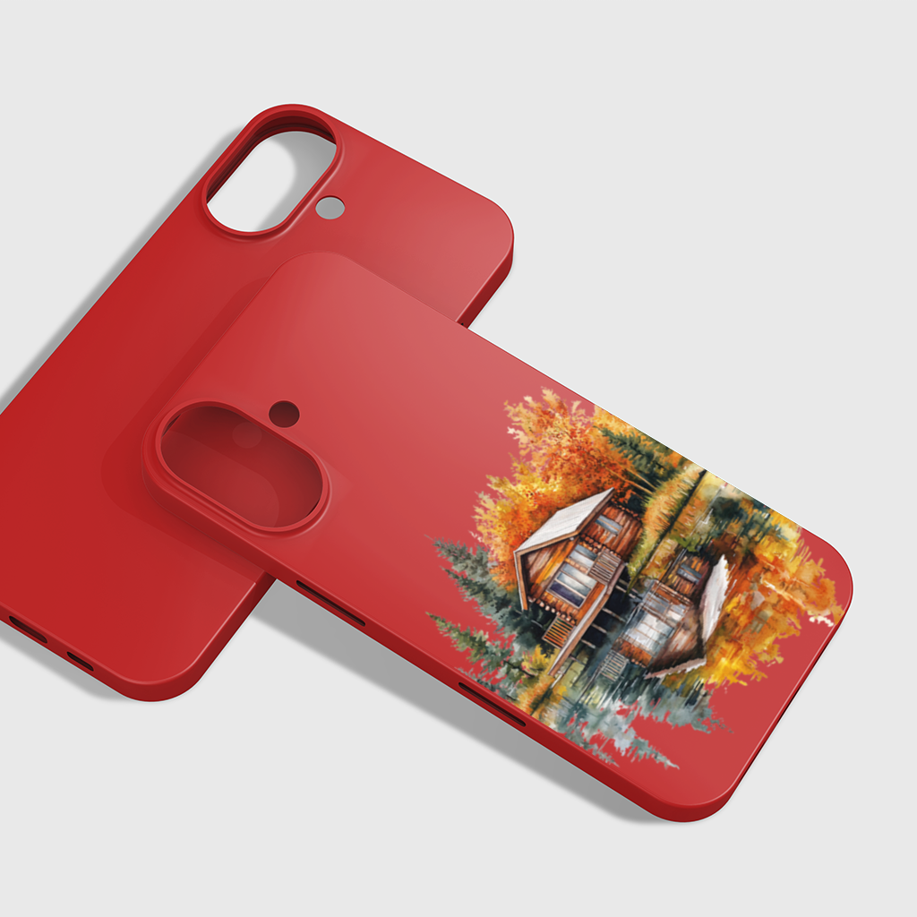 Lakeside Log Cabin Autumn Landscape iPhone 16 Plus Case
