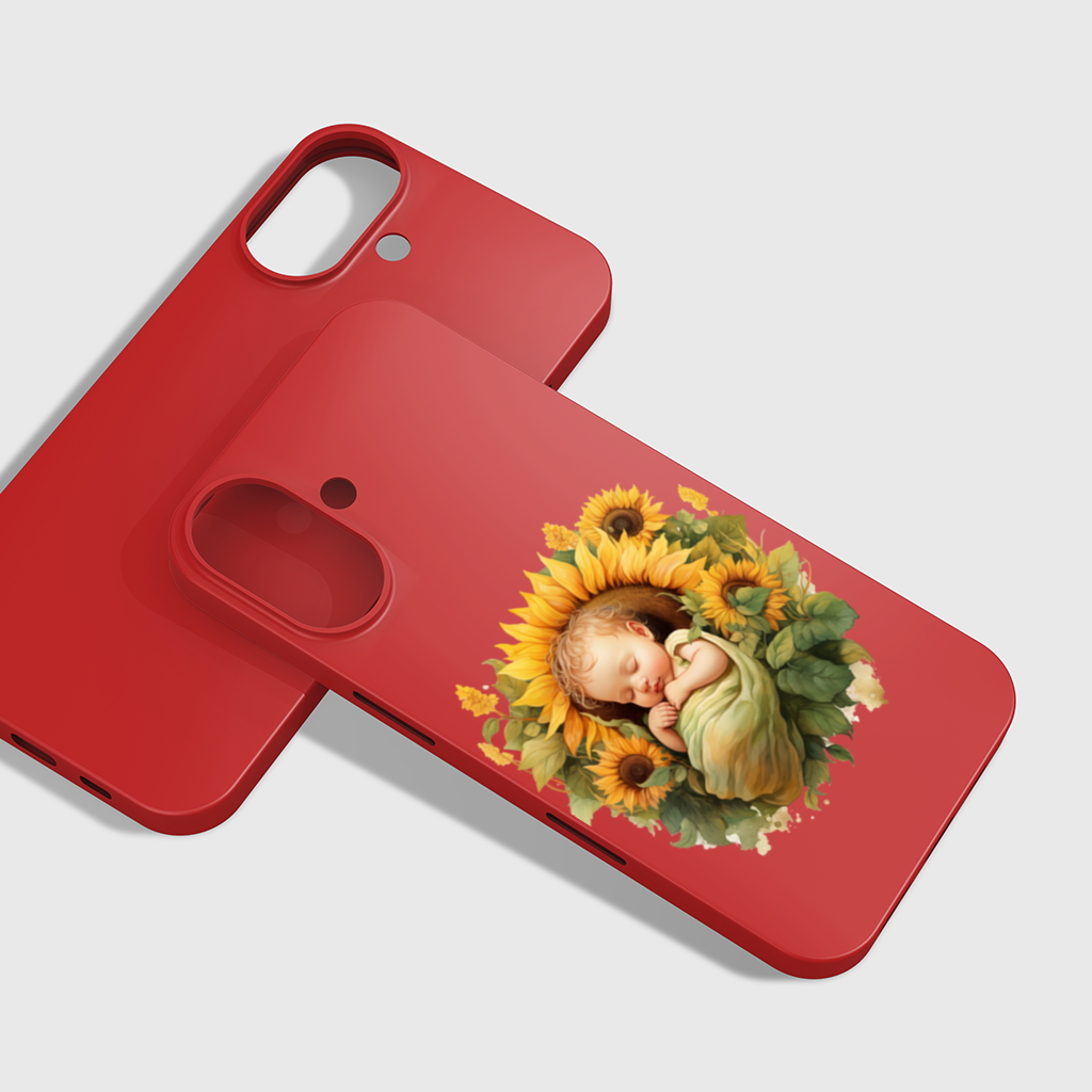 Sleeping Baby in Sunflower iPhone 16 Plus Case