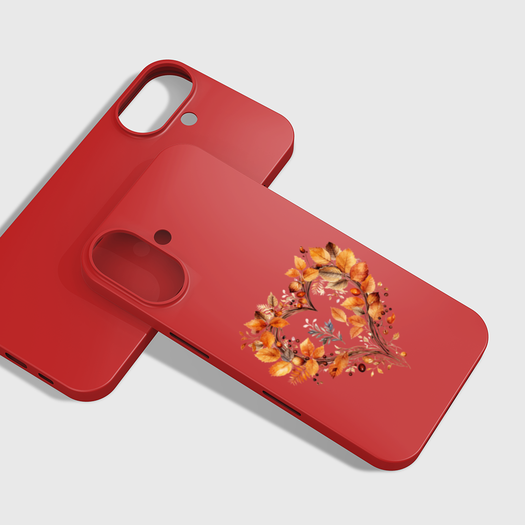 Orange Autumn Leaves Heart iPhone 16 Plus Case
