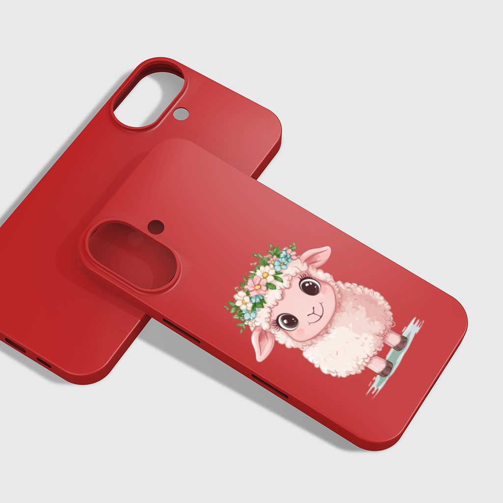 Kawaii Çiçek Taçlı Pembe Kuzu iPhone 16 Plus Kılıfı