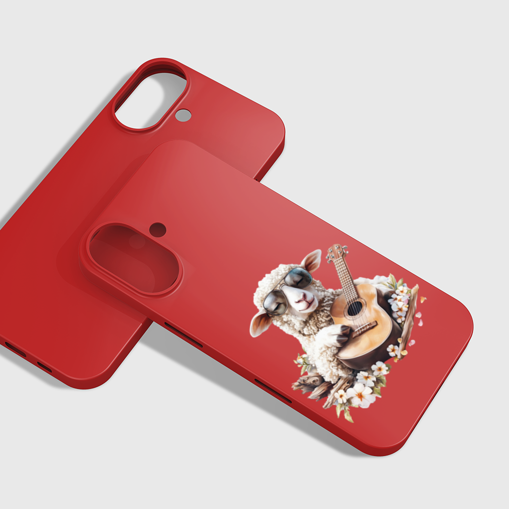 Cool Sheep Playing Ukulele with Flowers iPhone 16 Plus Case