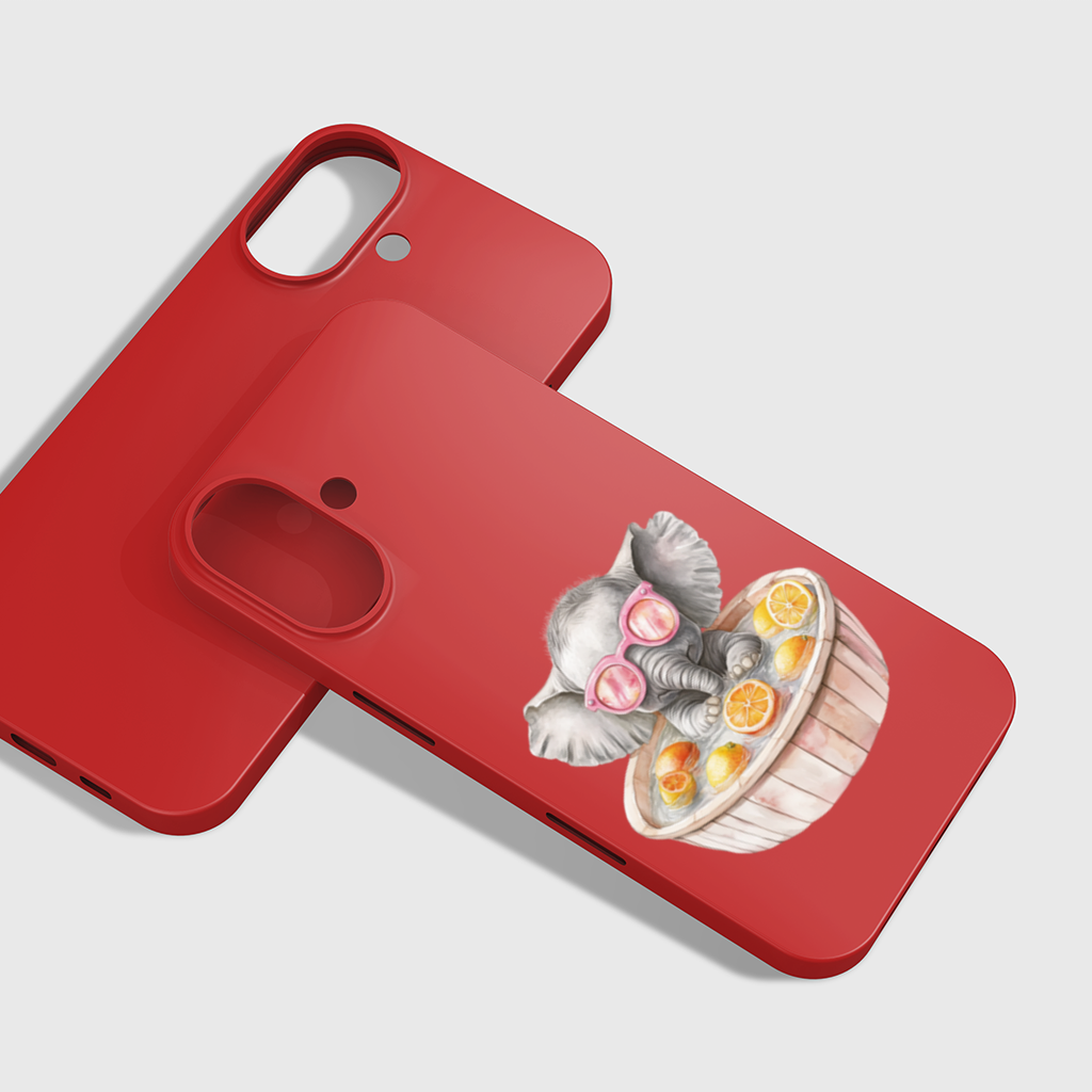 Pembe Gözlüklü Bebek Fil ve Narenciye Banyosu iPhone 16 Plus Kılıfı