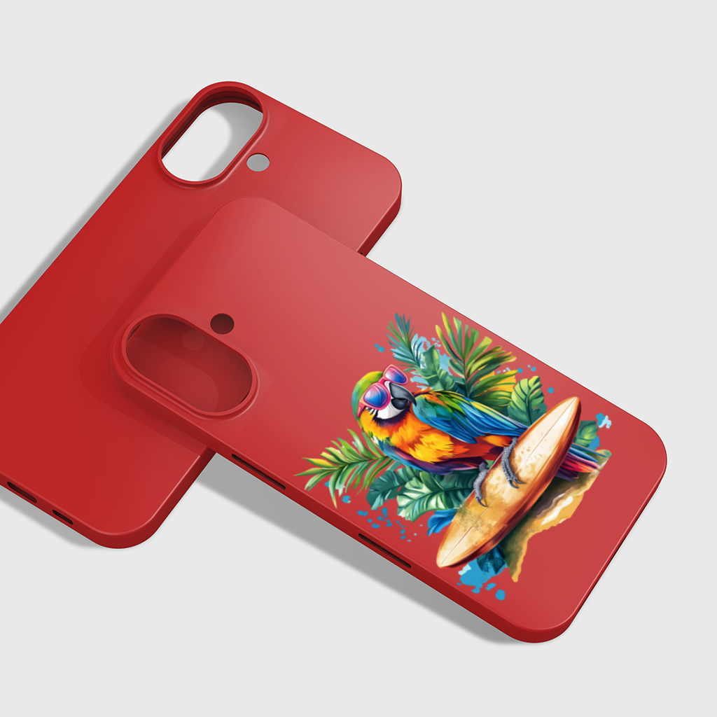 Surfing Parrot with Pink Sunglasses iPhone 16 Plus Case