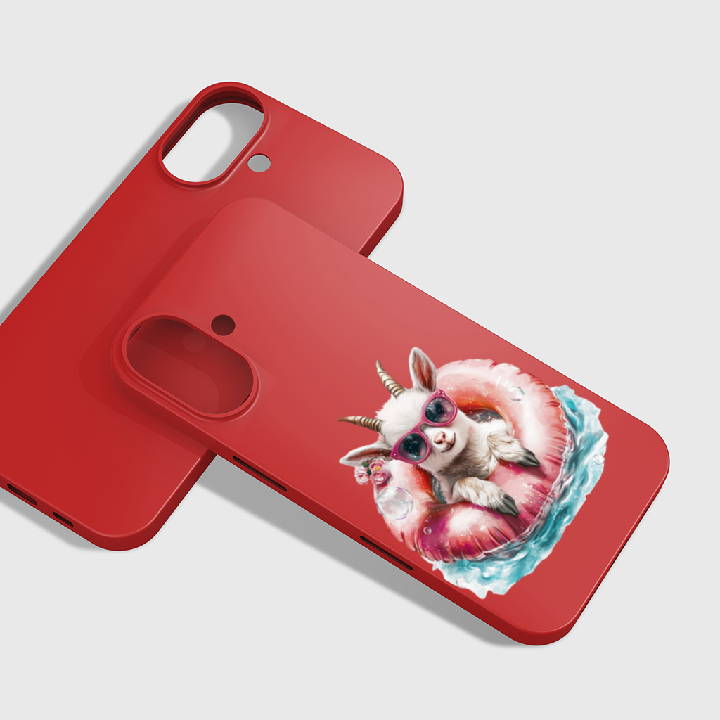Baby Goat in Pink Pool Ring iPhone 16 Plus Case