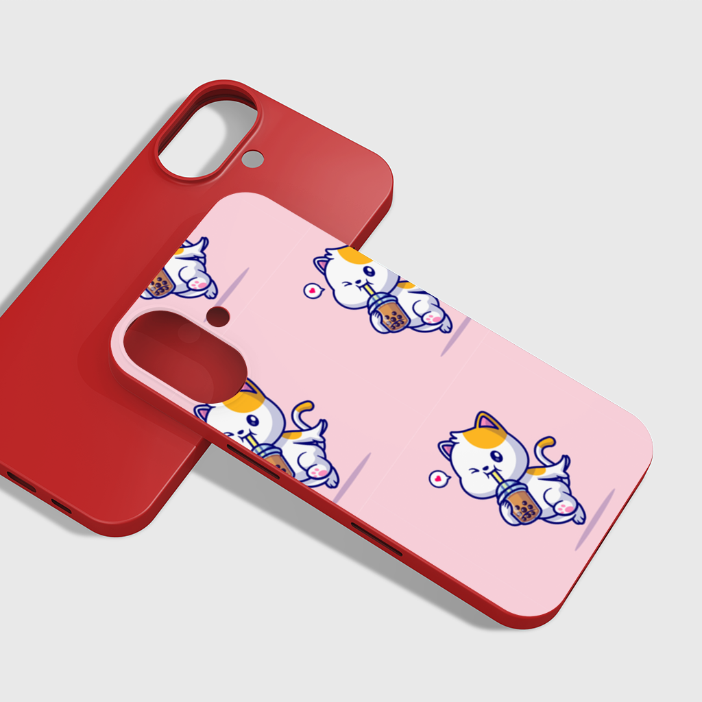 Boba Çayı İçen Kawaii Kedi iPhone 16 Plus Kılıfı
