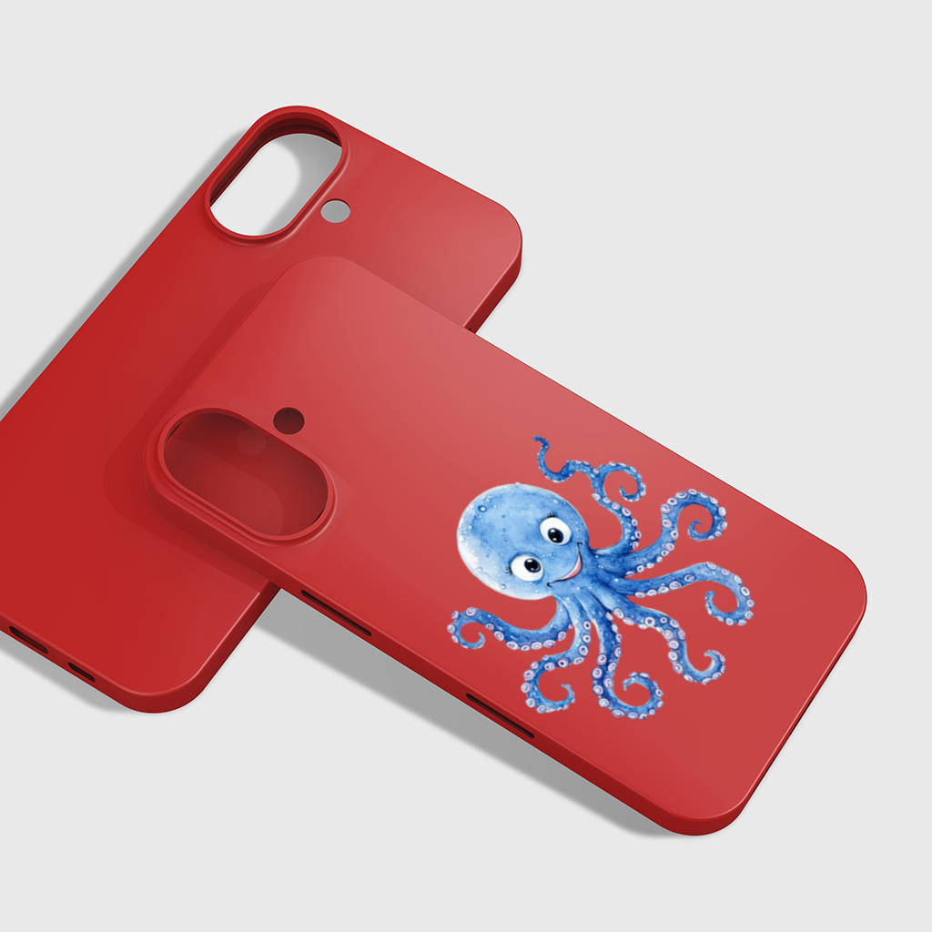 Sevimli Mavi Suluboya Ahtapot iPhone 16 Plus Kılıfı