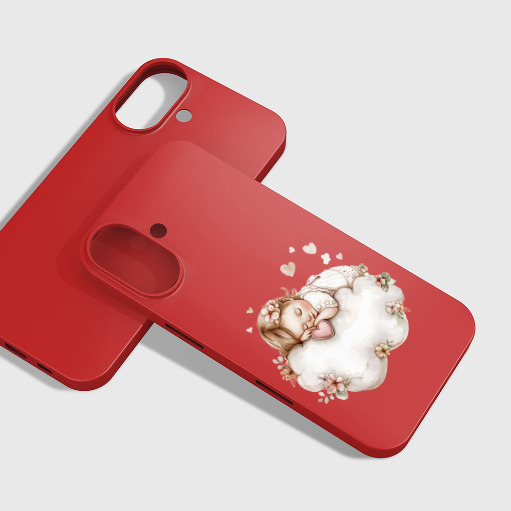 Bulut Üstünde Uyuyan Çiçekli Bebek iPhone 16 Plus Kılıfı