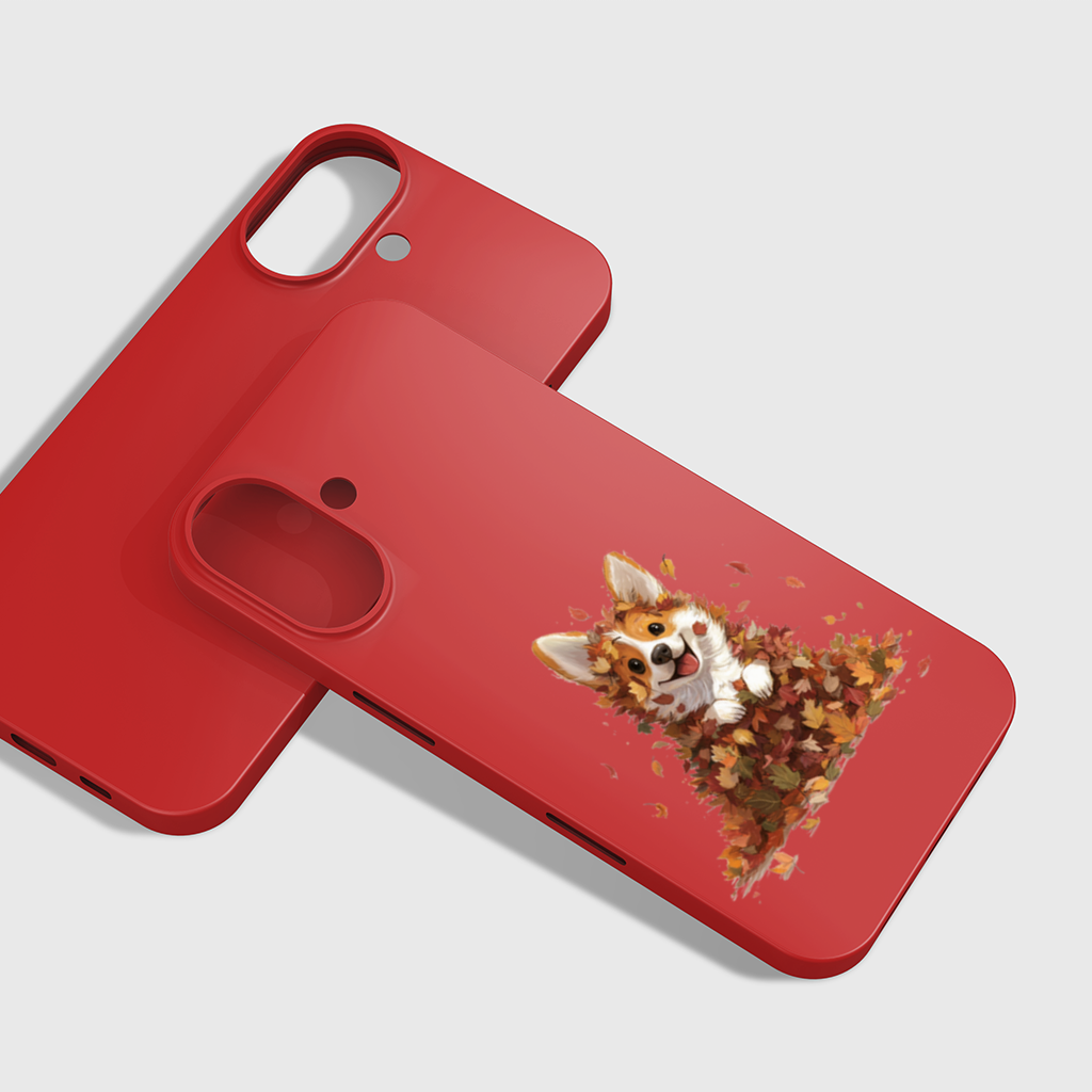 Happy Corgi Puppy in Fall Leaves 