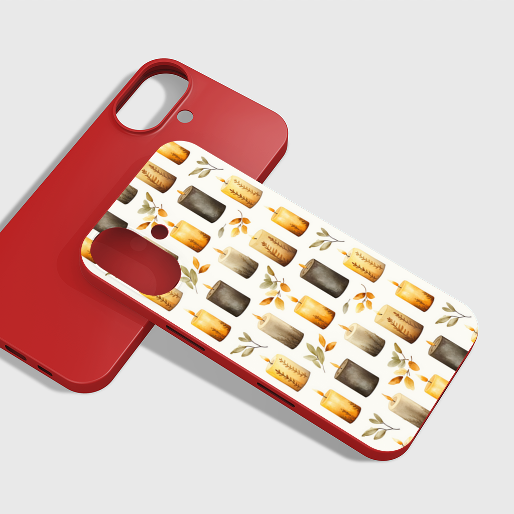 Warm Neutral Autumn Candles and Leaves iPhone 16 Plus Case
