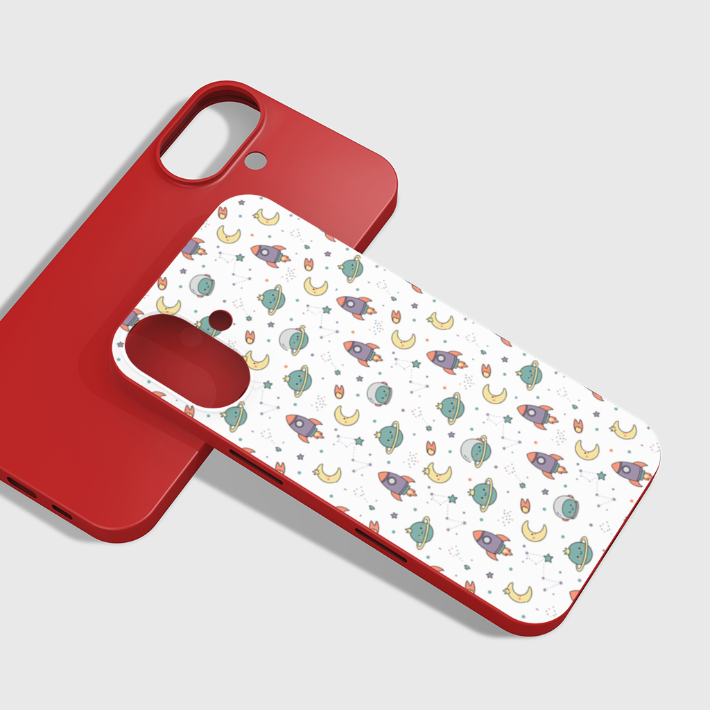 Cute Space Rocket Pattern iPhone 16 Plus Case