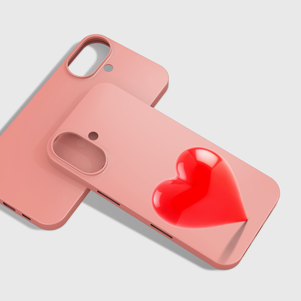 Glossy Red 3D Heart iPhone 16 Plus Case