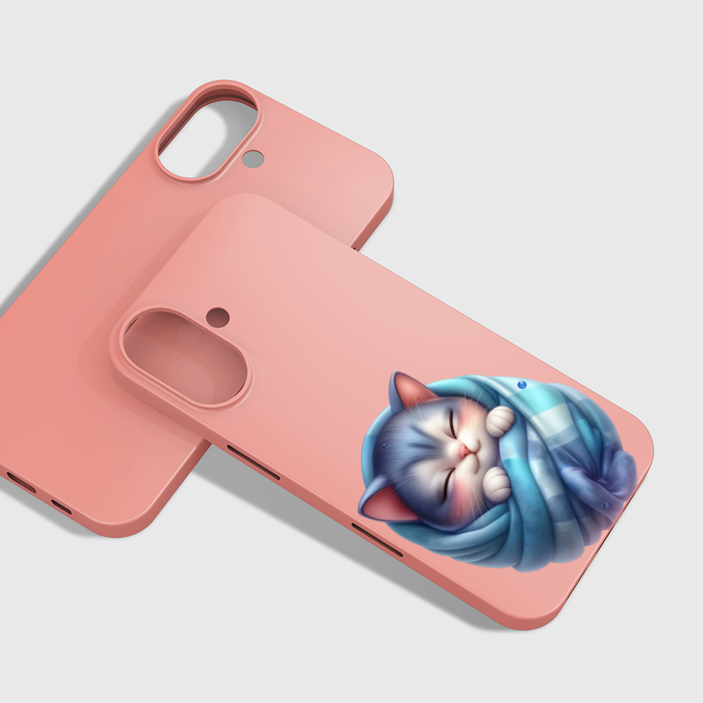 Kawaii Sleeping Kitten in Blue Swaddle iPhone 16 Plus Case